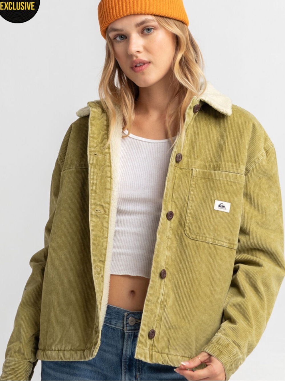 Quiksilver Women’s Olive Green Corduroy Sherpa-Lined Jacket small